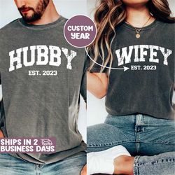 Comfort Colors Engagement Gift For Bride, Personalize Huband Wifey Shirt, Bridal Party Shirt, Honeymoon Shirt, Trendy Gr