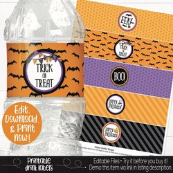 Halloween Water Bottle Label, Halloween Drink Bottle Label, Halloween Party Decorations, Kids Halloween, Halloween Print