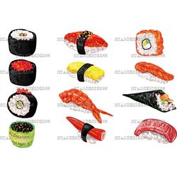 Digital EPS PNG JPG Sushi, food, japanese food, vector, clipart, template,instant download