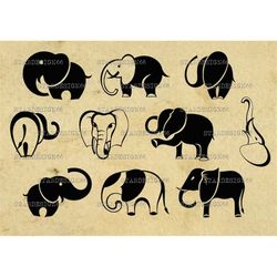 Digital SVG PNG JPG Elephants, vector, clipart, silhouette, instant download
