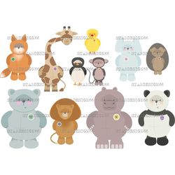Digital SVG PNG JPG Puppet Animals, forest animals, cute animals, woodland animals, zoo jungle, clipart, vector, templat