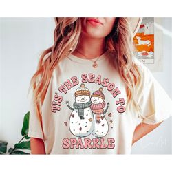 Tis The Season To Sparkle Png, Christmas Sublimation Print Shirt Designs, Retro Png, Snowman Png, Merry Christmas Png, D