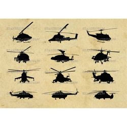 Digital SVG PNG JPG Helicopters, silhouette, vector, clipart, instant download