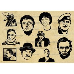 Digital SVG PNG JPG Celebrities, Sherlock Holmes, Uncle Sam, Nietzsche, Poirot, Tarantino, clipart, vector, silhouette,