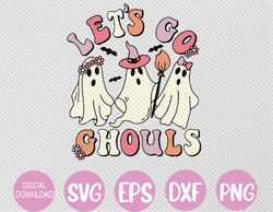 Retro Groovy Let's Go Ghouls Halloween Ghost Outfit Costumes Svg, Eps, Png, Dxf, Digital Download