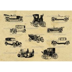 Digital SVG PNG JPG Vintage Motor Cars, automotive, vehicle, transport, auto, clipart, vector, silhouette, instant downl