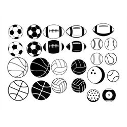 sports balls svg, sports ball clipart, baseball ball, basketball ball, football ball, soccer ball, softball