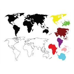 WORLD MAP SVG, World Map Outline Svg, North America Map Svg, Europe Map Svg, Africa Map Svg, South America Map Svg
