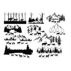 DEER SVG, DEER Clipart, Deer svg cut files for Cricut, Mountain Svg, Evergreen pine svg