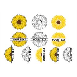 SUNFLOWER SVG, Half SUNFLOWER Svg, Sunflower monogram svg, Sunflower cut files for Cricut
