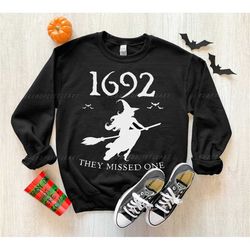 1692 They Missed One Halloween Gift Sweatshirt, Retro Salem Massachusetts Halloween Crewneck, Spooky Season Shirt, Witch