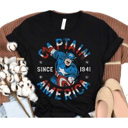 Marvel Avengers Vintage Captain America Comic Hero Since 41 T-Shirt, Disneyland Epcot Family Vacation Birthday Shirt, Ma