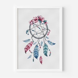 Dreamcatcher Cross Stitch Pattern, Flower and Feather Design, Cute Stylish Embroidery, Instant Download PDF File, Home