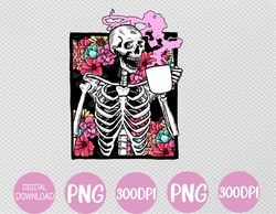 Halloween Coffee Drinking Skeleton Skull PNG, Digital Download