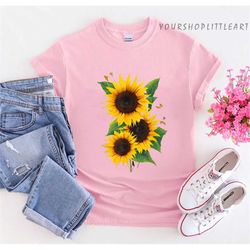 Yellow Sunflower Floral Watercolor Positivity T-Shirt, Garden Shirt, Womens Fall Shirt, Sunflower Tshirt Sunflower Shirt