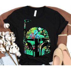 Star Wars Boba Fett Helmet Tropical Flower Fill Shirt, Disney Star Wars Tee, Disney Matching Family Shirt, WDW Disney Va