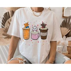 Disney The Aristocats Coffee Latte Drink Cup Shirt, Marie, Toulouse, and Berlioz Shirt, Disney Couples Matching Latte Dr
