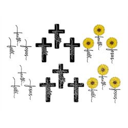FAITH CROSS SVG, Distressed Faith Cross Svg, Faith Sunflower Cross Svg, Faith Cross Clipart