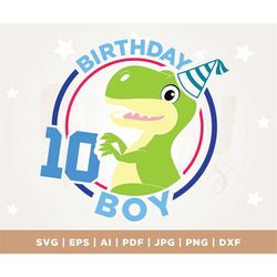Dinosaur 10th Birthday svg png, Birthday Dinosaur svg, dinosaur birthday shirt svg png, Boys 10th birthday svg, Birthday