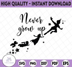 Never grow up, Peter Pan Movie Disney svg, Disney Mickey and Minnie svg,Quotes files, svg file, Disney png file, Cricut