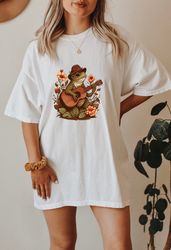 frog playing guitar tshirt, floral graphic tee, frog with hat sweatshirt, animals playing music shir