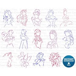Princess outline svg bundle, Princess silhouette SVG, SVG, dxf, eps, png digital download