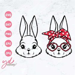 Bunny Svg | Bunny with Bandana svg | Cute Bunny Face Svg | Easter Bunny svg | Bunny face svg | Rabbit svg | Svg files fo