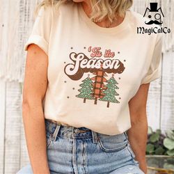 retro tis the season christmas tree shirt, snow man shirt, holiday gift shirt, christmas season shirt, winter gift