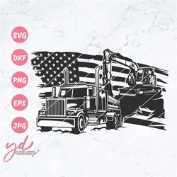 US Dump Truck With Track Hoe Svg Png | Excavating Svg | US Excavator Svg | Truck Dad Svg | Trucker Svg | Dump Truck and