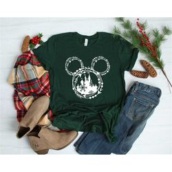 Mickey wreath castle snow shirt, matching shirt, vacation shirts, disneyworld shirt,