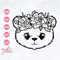 Floral Bear Svg | Bear Svg | Cute Bear Face Svg | Bear With Flowers Svg | Cute Svg | Baby Bear Svg | Animal Svg | Floral