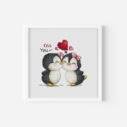 Penguins Love Cross Stitch Pattern PDF Instant Download, Bird Counted Cross Stitch, Valentine's Day Cross Stitch, Cute