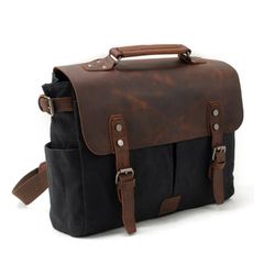 Bag / briefcase made of genuine leather and canvas, vintage. Free shipping!