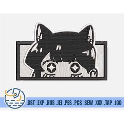 Anime Girl Embroidery File - Instant Download - Japanese Cartoon For T-Shirt Design - PES Kawaii Cat Ears - DST Manga Ey