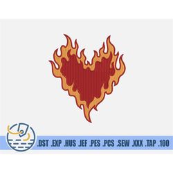 Burning Heart Embroidery File - Instant Download - Fire Design For Clothing Decoration - Flaming Love Pattern For Patche