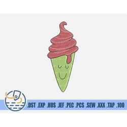 Ice Cream Embroidery File - Instant Download - Happy Cartoon Food For Baby And Newborn - Waffle Soft Serve Ice Cream For