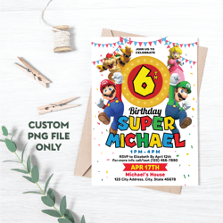 Personalized File Mario Birthday Invitation | Super Mario Birthday Invitation | Mario Invitation | Digital Kids PNG File