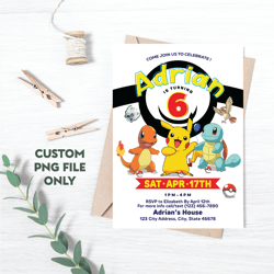 Personalized File Pikachu Birthday Invitation, Pokemon Invitation, Pokemon Birthday Invitation, Pokemon PNG File