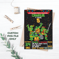 Personalized File Turtle Birthday Invitation | Printable Ninja Invite, Turtle Evite, Editable| PNG File