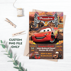 Personalized File Cars Birthday Invitation | Lightning McQueen Invitation, Kids Birthday Invitation  PNG File