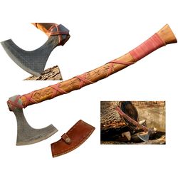 Custom Handmade Ragnar Lothbrok Viking Axe with Leather Wrapped,Christmas Gift. New Year Gift. Anniversary Gift
