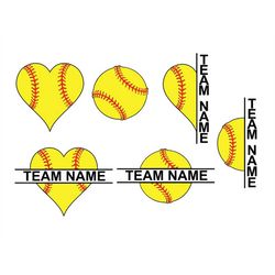 softball monogram svg, split softball svg, split softball heart, softball cut files for cricut