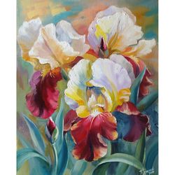 irises flowers oil painting flowers painting on canvas floral wall art oil on canvas home decor original art wall decor