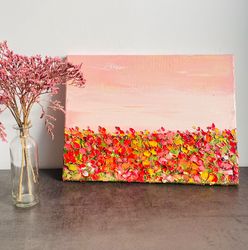 wildflowers field painting oil on canvas pink and red texture palette knife 3d