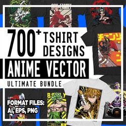 700 Anime Vector T-shirt Designs Ultimate Bundle Templates, Ready for (DTG) Direct to Garment, (DTF) Direct to Film, Sub