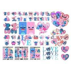 30 Bundle stitch Layered Svg, stitch valentines Svg, valentines svg, blue alien, Svg, Png, Eps