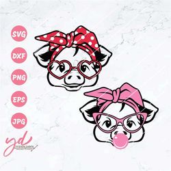 Pig With Bandana and Glasses Svg | Pig Svg | Cute Pig Svg | Pig With Bandana Svg | Pig With Gum Svg | Cute Animals Svg |