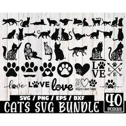 Cats Svg Bundle, Cat Svg, Cat Silhouette Svg, Kitten Svg, Cat Design, Cat Vector, Cats Clipart, Cat  Paw Svg, Cat Love S