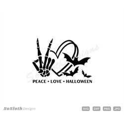 Peace Love Halloween svg, png dxf Files, Instant DOWNLOAD for Cricut, Funny Halloween svg, Skeleton Hand svg, Halloween
