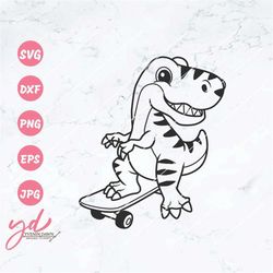 Cute Dinosaur Skating Svg Png | Cute T-Rex Skating Svg | Skating T-Rex Svg | Cool Dinosaur on Skateboard Svg | Dino Svg